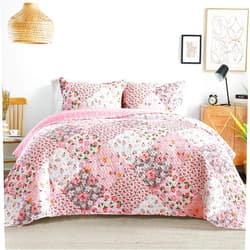 Whale Flotilla Reversible Patchwork Quilts King Size, Lightweight Boho Printed Bedspreads Coverlets Quilt Bedding Set with 2 Pillow Shams for All Seasons, Pink