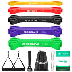 Odoland 5 Packs Pull Up Assist Bands, Pull Up Straps, Resistance Bands with Door Anchor and Handles, Stretch Mobility, Powerlifting and Extra Durable Exercise Bands with eGuide