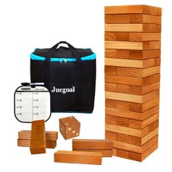 Juegoal 54 Pieces Giant Tumble Tower Blocks Game Giant Wood Stacking Game with 1 Dice Set, Gameboard, Canvas Bag for Adult, Kids, Family, Brown