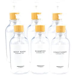 Gails Willing Shampoo and Conditioner Bottles, Refillable Shampoo Bottles, Apothecary Dispenser Bamboo Pump for Shampoo Lotion Oil Shower Soap Hand Soap and Dish Soap, Plastic Set 6 (Clear)