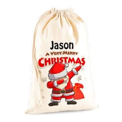 TULLUN Personalised Santa Christmas Sack Extra Large XL (75 x 49 cm 38 litres) - Dabbing Santa