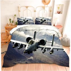 Motorax Fighter Aircraft Comforter Set Kids Thunederbolt II Flying in The Sky Bedding Set Boys Girls A10 Army Military Jet Print Decor Quilt Set, Twin Size, 1 Comforter 1 Pillowcase
