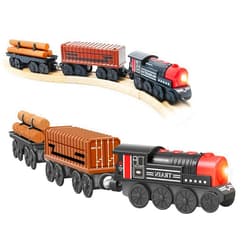 Z MAYABBO Motorized Train for Wooden Track, 3Pcs Train Toy Set for 3 4 5+Years Old Boy Girl Toddlers, Battery Powered Train Compatible with Thomas & Friends, Brio and Chuggington