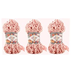 Alize Puffy Fine Yarn Baby Blanket Yarn Lot of 3skn 300gr 48yds 100% Micropolyester Soft Yarn Hand Knitting Yarn Super Chunky Bulky Woven Worested Yarn (161 - Powder)