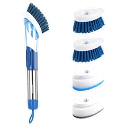 NileHome Dish Brush with Soap Dispenser Dish Scrubber with 4 Replaceable Heads Kitchen Dish Scrub Brush with Stainless Steel Handle Dish Cleaning Brush Dish Wand for Dishes, Pots…