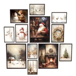 Skyists Vintage Christmas Wall Art Prints Christmas Wall Decor, Reindeer, Pine Tree，Santa Claus, Snowman, Winter Scene Decorations for Living Room, Bedroom (Unframed)