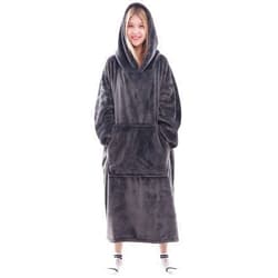Waitu Wearable Blanket Sweatshirt Gifts for Women and Men, Warm and Cozy Giant Blanket Hoodie, Thick Flannel Blanket with Sleeves and Giant Pocket - Dark Gray