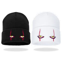 Zgboaht Embroidered Scary Eyes Knit Beanie Hat Dancing Clown Wool Watch Cap Stretch Cuff Hats for Men Women Kids