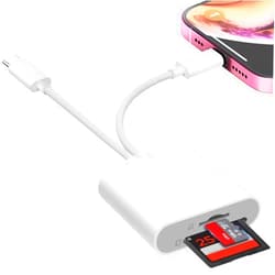 Denlane SD Card Reader for iPhone iPad, USB C & Lightning Dual Interface Memory Card Reader, Digital Camera Adapter to iPhone/MacBook/USBC Laptop for SD/TF/Sim Card, Plug & Play, Camera Accessories