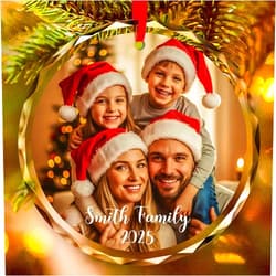 Soul Décor Custom Christmas Ornaments - Personalized Photo Crystal Glass Ornament, Made in USA, Family, Pets, Baby's First Xmas Decor by Soul Decor