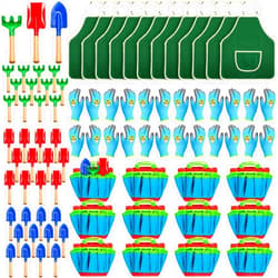 Wettarn 72 Pcs Gardening Tool Set Gardening Tool Kit for Kids Includes Metal Shovel Rake Trowel Apron Gardening Gloves Tote Bag Funny Outdoor Garden Toys Gift for Girls Boys