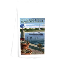 Lantern Press Ocean City, Maryland, Blue Crab and Oysters on Dock (100% Cotton Tea Towel, Decorative Hand Towel, Kitchen and Home)