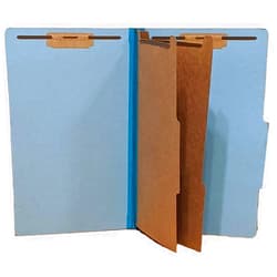 The File King Pressboard Classification Pale Blue Partition File Folder | Legal Size - Box of 10 | Two Dividers | Six 2” Durable Fastener Prongs | 2/5 Cut Top Tab | 2” Expansion