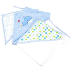 Spasilk Hooded Towel Set for Newborn Boys and Girls, Soft Terry Baby Towels, Baby Bath Essentials, Ideal, Blue Whale, Pack of 3