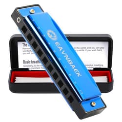 Eavnbaek 10 Holes 20 Tones Blues Harp Mouth Organ Harmonica, Diatonic Blues Harmonica Key of C, For Kids Adults Student Beginners Professionals, with Hard Case and Cleaning Cloth (Blue)