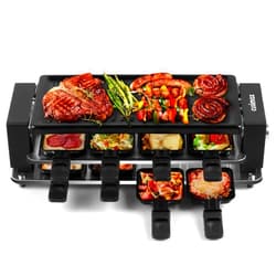 CUSIMAX Raclette Grill Korean BBQ Grill, Portable Raclette Table Grill Electric Grill with Non-stick Plate, Adjustable Temperature Control, Indoor Grill with Cool Touch Handles, 8 Cheese Trays for Fun