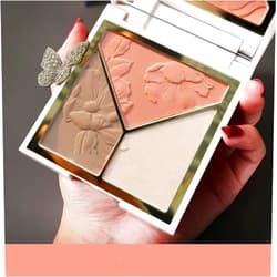 Musoxian Highlighter Makeup Palettes, Contour Blush Powder, 3 in 1 Palette Matte Shimmer Glow illuminator Powder Face Highlighter, Cool Toned Luminizer Cream for Bronzer, Shape, Silky Brilliant Compact