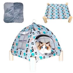 Babyezz 2-in-1 Cat Bed Tent Wooden Frame Cat Tent Cat Hammock, Removable Wooden Cat Raise Indoor Outdoor Bed, Portable Indoor/Outdoor Pet Dog Tent House Cat Puppy Small Animal (Colorful Kitten Tent)
