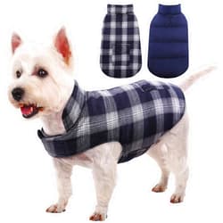 Kuoser Dog Winter Coat, Reversible Dog Jacket, Warm Dog Coat British Style Puppy Cold Weather Coat, Windproof Dog Clothes Dog Vest for Small Medium and Large Dogs Dark Blue S