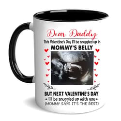 Homelight Personalized Dear Daddy Valentines Day, Baby's Sonogram Picture Mug - This Valentine's Day I'll Be Snuggled Up In Mommy's Belly Mug - Gifts For New First Dad To Be From The Bump, White