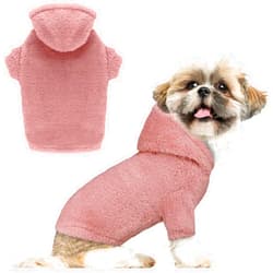 Stpiatue Fuzzy Dog Hoodie Dog Sweater Dog Clothes Warm Soft Cozy Dog Coats Hooded Sweatshirt Fleece Small Dog Hoodies Dog Sweaters for Small Dogs(Pink-XS)