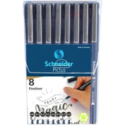 Schneider Pictus Fineliner Pens 8 Different Line Widths 0.05-0.9 mm Black Case of 8