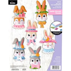 Bucilla Felt Applique 6 Piece Ornament Making Kit, Easter Bonnet Parade, Perfect for DIY Arts and Crafts, 89578E
