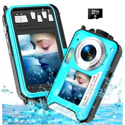 Yifecial 4K Underwater Camera with 32GB Card 1250mAh Battery 56MP Autofocus 11FT Waterproof Camera Dual-Screen Selfie 16X Underwater Camera for Snorkeling Waterproof Compact Floatable Digital Camera