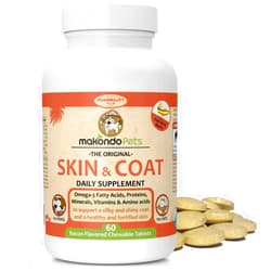 Makondo Pets Skin and Coat Supplement with Fish Oil and Omega 3 for Dogs and Cats - Dog Itch Relief Pet Supplement for Shedding, Dry Itchy Skin and Allergies - Dog Allergy Treatment Vitamins (60 Chewable Tablets)