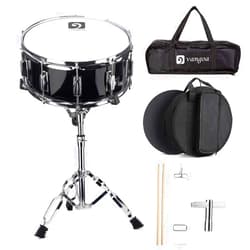 Vangoa Snare Drum Set for Kids Students Beginners Kit, 14 Inch, 10 Lugs, Wooden Shell with Case, Gig Bag, Practice Pad, Drum Stand, Sticks, Tuning Key, Strap, Mute Pad, Black