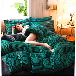 ZIYUER Queen Duvet Cover Set,Twin Quilt Cover Corduroy Comforter Cover Super Soft Full Size Duvet Cover Bedding Sets Crystal Velvet-Green Queen:220x240cm(86.6x94.5)