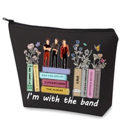 WZMPA Band Album Makeup Bag Band Song Lyric Fans Gifts I'm With Band Singer Cosmetic Zipper Pouch Bag For Rock Band Fans (I'm with the band Bl)