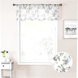Tollpiz Floral Sheer Curtain Valance Grey Cherry Flower Butterfly Print Living Room Valance Curtains Rod Pocket Voile White Sheer Curtain Valances for Bedroom, 54 x 16 inches Long, Set of 1 Panel
