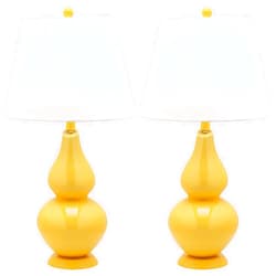 SAFAVIEH Lighting Collection Cybil Modern Contemporary Yellow Double Gourd Glass 27-inch Bedroom Living Room Home Office Desk Nightstand Table Lamp Set of 2 (LED Bulbs Included)