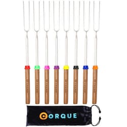 CORQUE Marshmallow Roasting Sticks, Smores Sticks, Extendable, Camping Skewer for Fire Pit, Wooden Handle, 32inch Metal for BBQ Hotdog, Cooking, Campfires, Bonfires, Set of 8