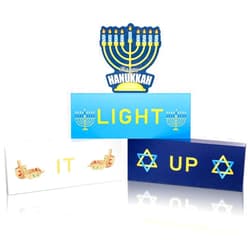 Yulejo 4 Pieces Hanukkah Wood Blocks, Chanukah Wood Decoration Light it Up Wood Signs Centerpiece for Tiered Tray Mantel Decor Home Decor (Candlestick)