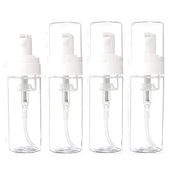 IMIROOTREE 4 Pcs 100ml Foam Pump Bottle Plastic Empty Clear Refillable Foaming Soap Dispenser Container Bottle for Liquid Soap, Cosmetic, on Kitchen Bathroom Sinks and Travel