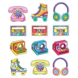 Carson Dellosa Education Happily Ever Elementary Retro Remix 36-Piece Groovy Bulletin Board Decorations, Vintage Headphone, Retro Cassette Tapes, Camera, Telephone, Roller Skates 70s, 80s, 90s Party and Classroom Decor