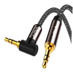 VIOY Aux Cable 90-Degree 1 FT-3.5 mm Male to Male Audio Stereo Auxiliary Cable Right Angle-1/8 Braided Cord for Car Compatible with Headphone, Car Stereo, Speaker, Echo & More