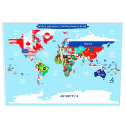 Zelica World Map Poster with Countries FLAGS For Kids (SMALL size13x19 World Map Laminated) Perfect World wall Map for School classroom or home