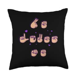 ASL Sign Language Design For Lovely Deaf People He Loves ASL American Sign Language Throw Pillow, 18x18, Multicolor