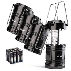 Vont 4 Pack LED Camping Lantern, LED Lanterns, Suitable Survival Kits for Hurricane, Emergency Light for Storm, Outages, Outdoor Portable Lanterns, Black, Collapsible, (Batteries Included)