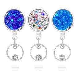 TANOSII Resin Retractable Badge Holder Retractable ID Badge Reels with Keychain，Badge Clip and Retractable Rope for Doctor Nurse Office Staff Circle 3 Packs Blue Dark Blue Colorful