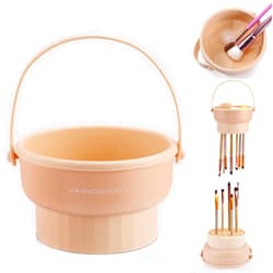 GOLIKEE Makeup Brush Cleaner Mat 3 in 1 Silicone Makeup Brush Cleaner Bowl Cosmetic Brushes Cleaning Tool Organizer for Storage and Air Drying（Khaki）