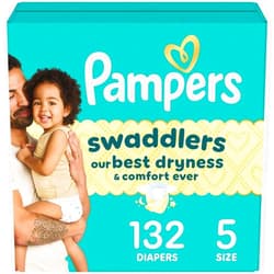 Pampers Swaddlers Diapers, Size 5 (20-37 lbs), 132 Count, Absorbent, Keeps Baby Dry and Comfortable, Skin Safe Disposable Baby Diaper (Packaging May Vary)