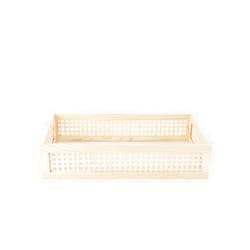 YAHUAN Rectangular Wooden Bamboo Serving Tray with Handles, Handwoven Rattan Decorative Display Serving Platters, Guest Towel Napkin Holder for Dining Bathroom Table Desktop (Rectangular Bamboo)