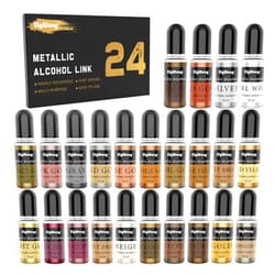 Sig Wong Metallic Alcohol Ink Set - 24 Metal Color Alcohol-Based Ink, Shimmer Mixatives Epoxy Resin Paint Colour Dye Great for Resin Petri Dish, Yupo, Coaster, Painting, Tumbler Cup Making(10ml Each)