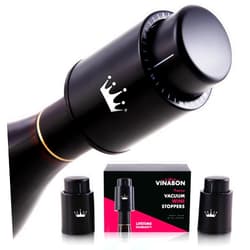 VINABON Vacuum Wine Stopper Set of 2 - Preserves Freshness and Flavor for 15 Days. Improved Pump Design, Easy One Button Operation, 100% Leak Proof Seal in Any Position. Includes WineGuide eBook