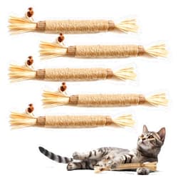 Fokauiwo 8.66 inches Silvervine Sticks Cat Toys, Natural Catnip Kittens Chew Toy for Teeth Cleaning,Big Catmint Blend Stick, Dental Kitty Chews for Indoor(5 Pack)
