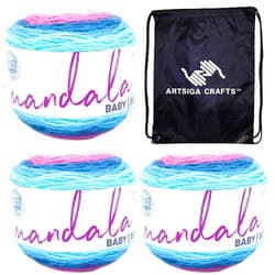 Lion Brand Yarn Lion Brand Knitting Yarn Mandala Baby Yarn Arendelle 526-224 (3-Skeins) Same Dye Lot DK Light Worsted #3 Soft 100% Acrylic Bundle with 1 Artsiga Craft Bag 526-224-Arendelle